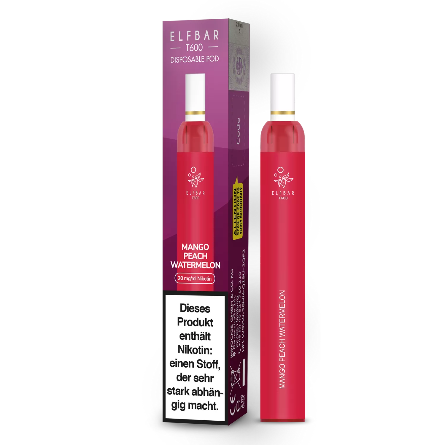 Elfbar T600 Einweg E-Zigarette mit Filter 20mg Nikotin